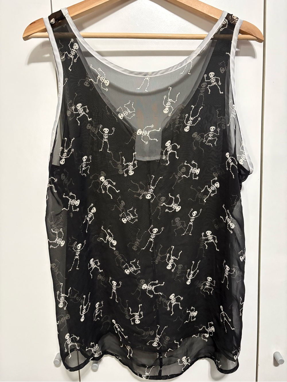 Black Sheer Skeleton-Print Camisole Tank